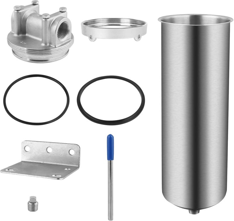 Amwater NSF/ANSI 42 Certification Stainless Steel Filter Housing for 10"/ 20" Filter Cartridge, 1/2" NPT Water Filter Housing for Whole House Water Purification of Stainless Steel 304 (10" C Housing) - Image 1